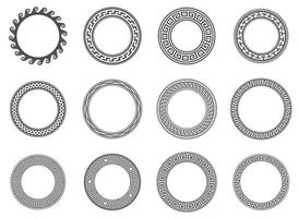 cadres grecs de cercle. bordures de méandres ronds. motifs d'éléments de décoration. illustration vectorielle isolée sur fond blanc. vecteur