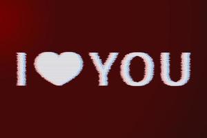 texte je t'aime et coeur avec effet glitch blanc sur fond rouge. carte de voeux saint valentin. symbole de l'illustration vectorielle de l'amour. modèle de conception facile à modifier. vecteur