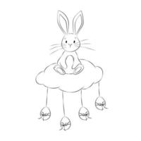 mignon lapin de pâques sur un nuage dans un style doodle vecteur