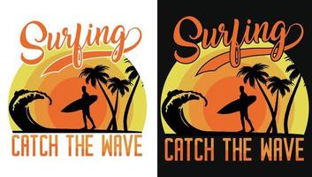 surf attraper la conception de surf rétro vague pour t-shirt, sweat à capuche, tasse vecteur
