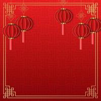 fond chinois, fond rouge festif classique décoratif et cadre doré, illustration vectorielle vecteur