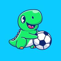 mignon dinosaure jouant au football cartoon vector icon illustration. concept d'icône de sport animal isolé vecteur premium. style de dessin animé plat