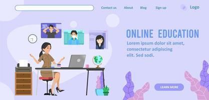 éducation en ligne. un enseignant indonésien fait un apprentissage en ligne pour le concept de vecteur de page de destination