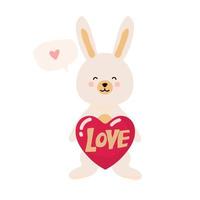 lapin mignon avec coeur isolé sur blanc. impression enfantine pour vêtements, pépinière, cartes, affiches. illustration vectorielle sur fond blanc. La Saint-Valentin vecteur