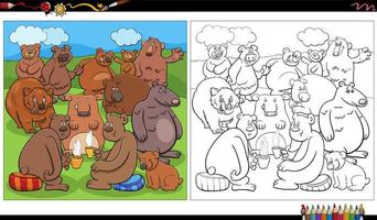 bande dessinée ours groupe de personnages animaux page de livre de coloriage vecteur