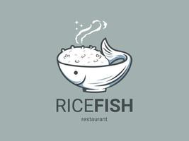 modèle de logo de fruits de mer avec du riz dans un bol vecteur