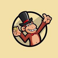 illustration d'un singe tenant une pièce de monnaie crypto portant un chapeau magique, création de logo de mascotte de dessin animé vecteur