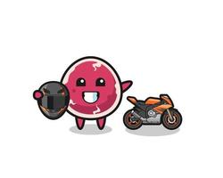 dessin animé mignon de boeuf en tant que coureur de moto vecteur