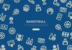 bannière de basket-ball avec des icônes de ligne sur fond bleu. illustration vectorielle vecteur