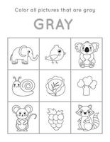 colorer tous les objets gris. apprendre les couleurs de base pour les enfants. vecteur