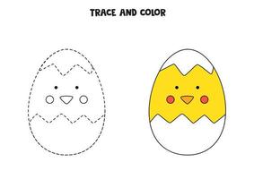 tracez et coloriez un bébé poulet mignon à partir d'un œuf. feuille de travail pour les enfants. vecteur