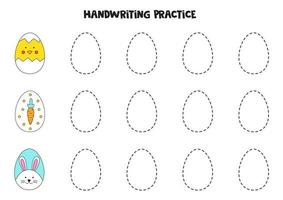 traçant les contours d'oeufs de pâques colorés mignons. pratique de l'écriture. vecteur