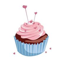 cupcake avec crème rose et coeurs pour la saint valentin vecteur