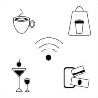 ensemble noir et blanc d'icônes vectorielles de pointeurs pour les services et les affaires, les cafés, les bars et les restaurants. vecteur