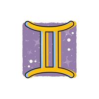 Gémeaux - signes du zodiaque. symbole de dessin animé sur fond violet vecteur