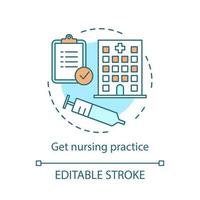icône de concept de pratique infirmière. illustration de fine ligne d'idée de service médical. infirmière, dessin de contour isolé de vecteur de soignant. hôpital, clinicien. prestataire de santé. trait modifiable