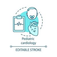 icône de concept de cardiologie pédiatrique. diagnostic cardiaque des enfants. mesure du pouls., cardiogramme. illustration de la ligne mince de l'idée de soins de santé pour bébé. dessin de contour isolé de vecteur. trait modifiable vecteur