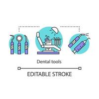 icône de concept d'installations dentaires. dentisterie moderne. fauteuil et instruments de stomatologie. illustration de ligne mince d'idée d'équipement de bureau de clinique. dessin de contour isolé de vecteur. trait modifiable vecteur