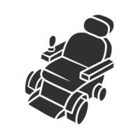 icône de glyphe de fauteuil roulant motorisé. dispositif d'aide à la mobilité pour personnes handicapées physiques. transport pour personne handicapée. symbole de la silhouette. espace négatif. illustration vectorielle isolée vecteur