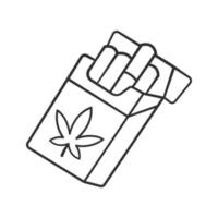 icône linéaire de cigarettes. l'industrie cannabique. fumer de la ganja. distribution et vente de chanvre. paquet de ciggy cbd relaxant. illustration de la ligne mince. symbole de contour. dessin de contour isolé de vecteur. trait modifiable vecteur