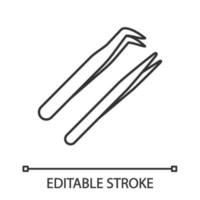 icône linéaire de pincettes d'extension de cils. illustration de la ligne mince. pincettes pointues droites et courbes. outils d'épilation. symbole de contour. dessin de contour isolé de vecteur. trait modifiable vecteur