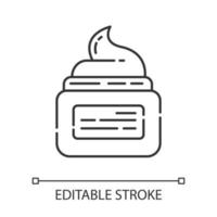 icône linéaire crème hydratante. épilation à la cire, produit de soin d'épilation en pot. lotion pour le corps, soins naturels de la peau. illustration de la ligne mince. symbole de contour. dessin de contour isolé de vecteur. trait modifiable vecteur