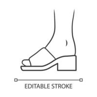 icône linéaire de sandales de mule. conception de chaussures élégantes femme. chaussures décontractées pour femmes, blocs de talons hauts. illustration de la ligne mince. trait modifiable. symbole de contour. dessin de contour isolé de vecteur