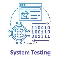icône de concept de test système. illustration de la ligne mince de l'idée de l'étape de développement logiciel. vérification des performances de l'application. il gestion de projet. codage d'application. dessin de contour isolé de vecteur