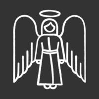 icône de craie d'ange. archange biblique. figure humaine en robe avec ailes et auréole. saint ange de noël. messager des dieux. récit biblique. symbole chrétien. illustration de tableau vectoriel isolé