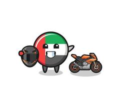 dessin animé mignon drapeau des uae en tant que coureur de moto vecteur