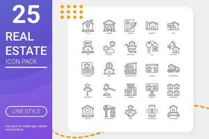 pack d'icônes immobilières pour la conception, le logo, l'application, l'interface utilisateur de votre site Web. conception de contour d'icône immobilier. illustration graphique vectorielle et trait modifiable. vecteur