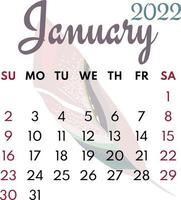 calendrier mensuel janvier 2022 vecteur