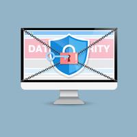 Le concept est la sécurité des données. Shield on Computer Desktop protège les données sensibles. La sécurité sur Internet. Illustration vectorielle vecteur