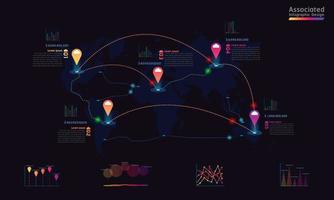 Entreprise associée usine carte du monde marque point conception infographique avec résumé des données du tableau graphique illustration vectorielle eps10 vecteur
