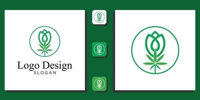 logo design symbole combinaison tulipe fleur fleur cannabis vert feuille avec modèle d'application vecteur
