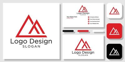 logo design symbole combinaison montagne majuscule abstrait géométrique triangle rouge avec modèle de carte de visite vecteur