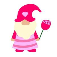 gnome de la saint valentin avec illustartion rose. vecteur mignon