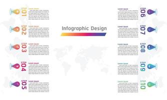 Carte du monde mark point conception infographique 10 étapes vector illustration eps10