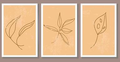 ensemble d'affiches de plantes boho abstraites modernes. art mural minimaliste contemporain avec des feuilles et des branches exotiques. illustration vectorielle plane pour carte, conception de couverture vecteur