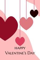 guirlande de coeurs suspendus abstraits. carte de voeux moderne de la Saint-Valentin. illustration de vecteur plat isolé sur fond rose et blanc