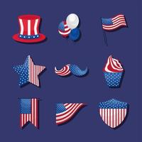 neuf icônes de drapeaux américains vecteur