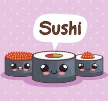 trois personnages de sushi kawaii vecteur