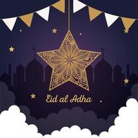 eid al adha mubarak, bonne fête du sacrifice, étoile avec guirlandes suspendues vecteur