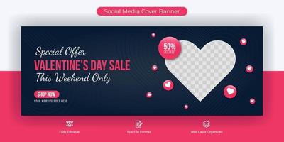 conception de modèle de bannière de couverture de publication de médias sociaux de vente de la saint valentin vecteur