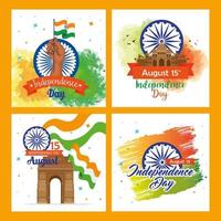 ensemble de bannière, joyeux jour de l'indépendance indienne avec décoration vecteur