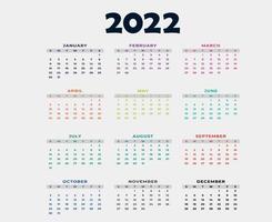 calendrier 2022 mois bonne année conception abstraite couleurs d'illustration vectorielle avec fond blanc vecteur