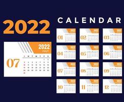 calendrier 2022 mois de juillet bonne année conception abstraite couleurs d'illustration vectorielle avec fond bleu vecteur