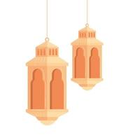 lanternes de ramadan kareem suspendues, lanternes dorées suspendues sur fond blanc vecteur