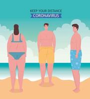 distanciation sociale sur la plage, les jeunes gardent leurs distances, nouveau concept de plage d'été normal après coronavirus ou covid 19 vecteur