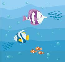 poissons animaux marins dans l'océan, habitants du monde marin, créatures sous-marines mignonnes, sous-marin vecteur